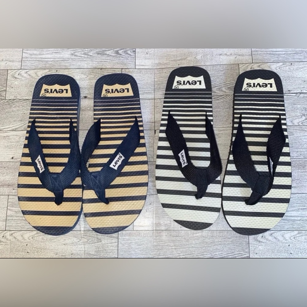 Levi's Black and Tan Striped Flip Flops